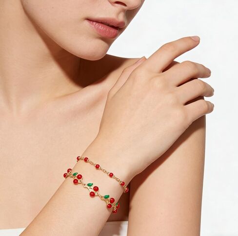 Jojomina Cherry Bracelets for Women Fun Cute Cherry Charm Beaded Bracelet Accessories Y2K Vintage Summer Aesthetic Accessories 2 PCs in Saudi Arabia
