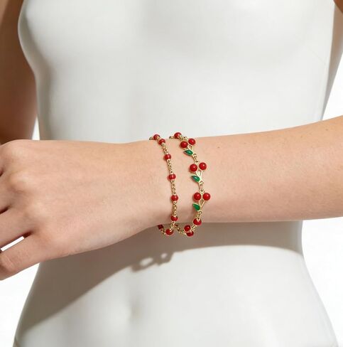 Jojomina Cherry Bracelets for Women Fun Cute Cherry Charm Beaded Bracelet Accessories Y2K Vintage Summer Aesthetic Accessories 2 PCs in Saudi Arabia