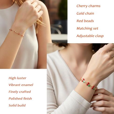 Jojomina Cherry Bracelets for Women Fun Cute Cherry Charm Beaded Bracelet Accessories Y2K Vintage Summer Aesthetic Accessories 2 PCs in Saudi Arabia