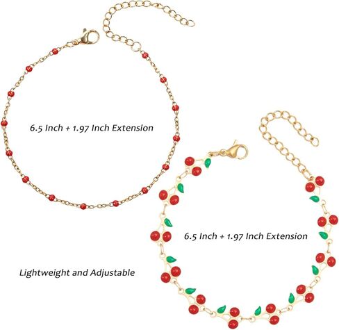 Jojomina Cherry Bracelets for Women Fun Cute Cherry Charm Beaded Bracelet Accessories Y2K Vintage Summer Aesthetic Accessories 2 PCs in Saudi Arabia