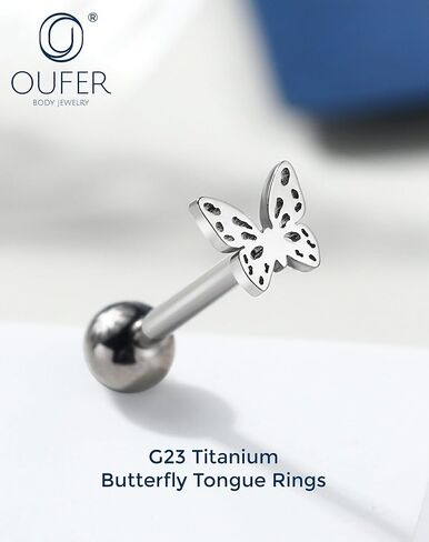 حلقات اللسان OUFER 14G مصنوعة من التيتانيوم G23، مجوهرات ثقب اللسان على شكل فراشة مع جزء علوي ملولب داخليًا، ثقب الأثقال القوطية للنساء in Saudi Arabia