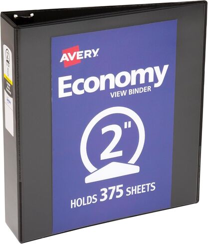 ملف Avery Economy View 3 حلقات، حلقات دائرية مقاس 2 بوصة، 1 مجلد أسود (05781) in Kuwait