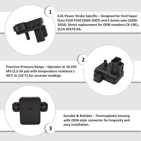 مستشعر MAP لـ 2003-2010 Ford 6.0L Power Stroke Diesel - متوافق مع F250/F350/F450/F550 Super Duty & E-Series Vans - يستبدل CX-1961، 2L1A-9F479-AA، 2L1Z-9F479-AA in Kuwait