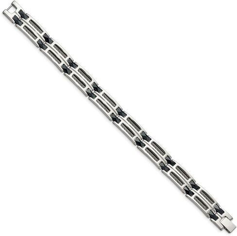 Stainless Steel Polished with Dark Blue Ceramic and Cable Inlay Link Chain Bracelet for Men 8.75"", White, AFJ-QG-SRB338-8.75-PK in Saudi Arabia