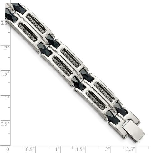 Stainless Steel Polished with Dark Blue Ceramic and Cable Inlay Link Chain Bracelet for Men 8.75"", White, AFJ-QG-SRB338-8.75-PK in Saudi Arabia