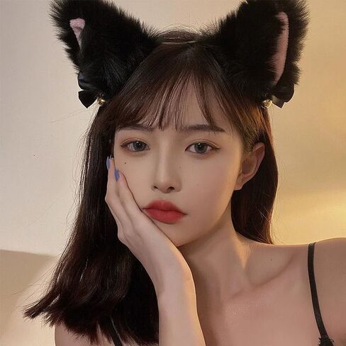 2Pcs Cute Pink and Black Cat Ears Hair Clips Pins Hairpin Anime Lolita Cosplay Headwear Neko Cat Ears Headpiece Halloween Hair Accessories Headbands Hats and Caps in Saudi Arabia