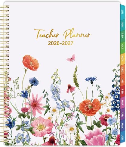 مخطط المعلم 2026-2027 - مخطط دروس المعلم، مخطط أكاديمي 2026-2027، يوليو 2026 - يونيو 2027، 8.5 × 11 بوصة، 26-27 مخطط أسبوعي وشهري، كتاب خطة الدرس للمعلمين، علامات تبويب ملونة، جيب داخلي - زهور in Kuwait