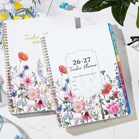 مخطط المعلم 2026-2027 - مخطط دروس المعلم، مخطط أكاديمي 2026-2027، يوليو 2026 - يونيو 2027، 8.5 × 11 بوصة، 26-27 مخطط أسبوعي وشهري، كتاب خطة الدرس للمعلمين، علامات تبويب ملونة، جيب داخلي - زهور in Kuwait