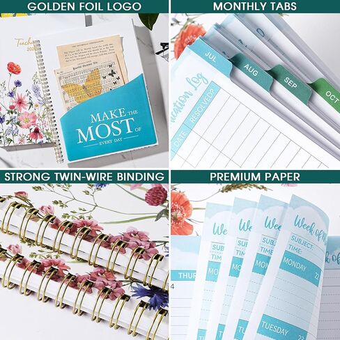 مخطط المعلم 2026-2027 - مخطط دروس المعلم، مخطط أكاديمي 2026-2027، يوليو 2026 - يونيو 2027، 8.5 × 11 بوصة، 26-27 مخطط أسبوعي وشهري، كتاب خطة الدرس للمعلمين، علامات تبويب ملونة، جيب داخلي - زهور in Kuwait