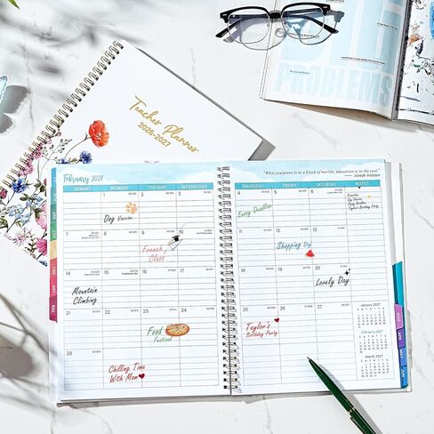 مخطط المعلم 2026-2027 - مخطط دروس المعلم، مخطط أكاديمي 2026-2027، يوليو 2026 - يونيو 2027، 8.5 × 11 بوصة، 26-27 مخطط أسبوعي وشهري، كتاب خطة الدرس للمعلمين، علامات تبويب ملونة، جيب داخلي - زهور in Kuwait