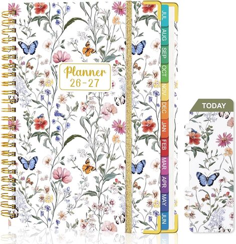 مخطط 2026-2027: 2026-2027 مخطط أكاديمي أسبوعي وشهري من يوليو 2026 إلى يونيو 2027، 6.3 بوصة × 8.4 بوصة، مخطط تقويم مع علامات تبويب شهرية، غطاء مرن، ورق سميك، جيب داخلي للوازم المكتبية المدرسية (زهور بلوم) in Kuwait