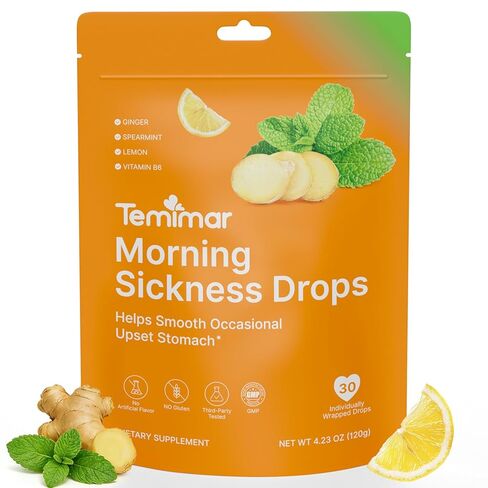 Nausea Relief for Pregnant Women, Ginger Candy Drops for Motion Sickness & Morning Sickness Relief, Added Vitamin B6 for Pregnancy Nausea Relief, Spearmint Flavor, 30 Individually Lozenges in Saudi Arabia