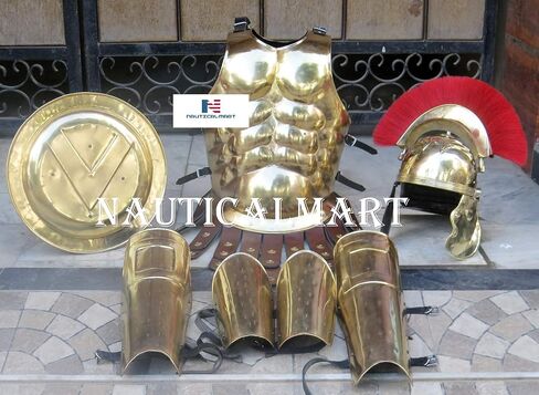 Roman Muscle Body Armor Set Functional Medieval Cuirass with Brass Centurion Helmet, Leg & Arm Guard, Shield Halloween Outfit Brass in Saudi Arabia