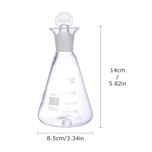 Flask Experiment Glass Flask Glass Conical Flask Graduated Borosilicate Erlenmeyer Flask with Ground Stopper for Lab Experiment Chemistry- 250ml Glass Beaker Chemistry Glassware in Kuwait
