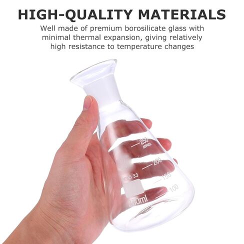 Flask Experiment Glass Flask Glass Conical Flask Graduated Borosilicate Erlenmeyer Flask with Ground Stopper for Lab Experiment Chemistry- 250ml Glass Beaker Chemistry Glassware in Kuwait