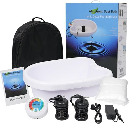 Ionic Detox Foot Bath Cleanse Spa with Basin 100 Liners and Two Round Arrays (Black Array Combo) in Saudi Arabia
