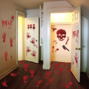 Tuzuaol 119 PCS Bloody Halloween Decorations Halloween Bloody Handprint Footprints Knife Stickers Window Wall Floor Clings Decals Horror Bathroom Zombie Party Decorations Supplies in Kuwait