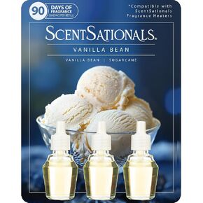 ScentSationals Vanilla Bean Fragrance Oil Plug In Air Freshener Refills 3-Pack - Works with Scentsationals Wall Plugs, Long-Lasting Home Fragrance, 0.8 fl oz Each, Packaging May Vary in Saudi Arabia