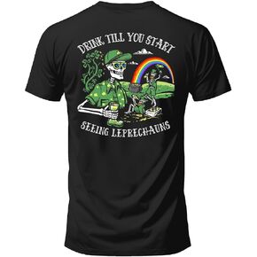 Salty Bones Drink Till You Start Seeing Leprechauns Irish St Patricks Day Graphic T Shirt,100% Ringspun Cotton,Printed in USA in Kuwait