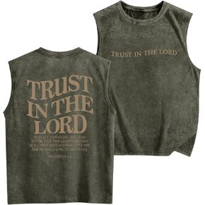 Mens Christian Tank Tops Trust in The Lord God Jesus Religious Faith Bible Verse Shirts Graphic Acid Wash Gym Tees in Kuwait