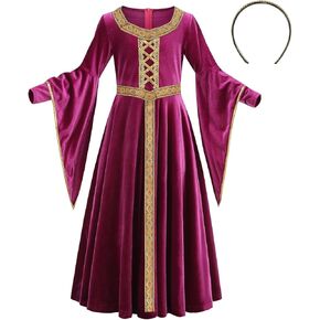 LMYOVE Girls Medieval Renaissance Princess Costume, Kids Medieval Fariy Costume Halloween Dress Up（Golden Edged Powder，8-10Y） in Kuwait