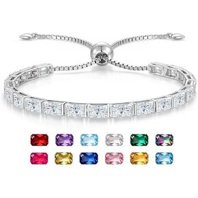 Radiant Cut Birthstone Tennis Bracelets for Woman, Adjustable 6-9 Inches Hypoallergenic Sterling Silver Bracelets, Anniversary/Birthday/Valentine's Day Gifts for Women in Saudi Arabia
