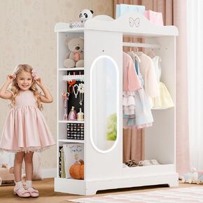 Xilingol Kids Armoire مع خزانة مجوهرات، خزانة ملابس الأميرة مع مرآة، خزانة ملابس أطفال مع أرفف تخزين، منظم أزياء الدولاب لغرفة النوم، غرفة الأطفال، فتاة (أبيض) in Kuwait
