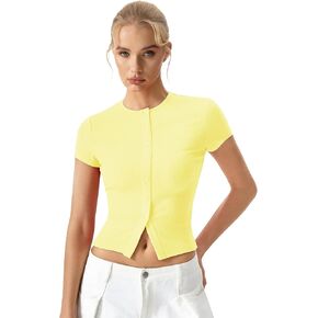 QINSEN Women's Crewneck Short Sleeve T Shirts Ribbed Button Going Out Trendy Tops in Kuwait