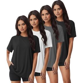 4 Pack Women Workout Gym T Shirts Tees, Basic Short Sleeve Loose Fit Crew Neck Tshirts Summer Tops in Kuwait