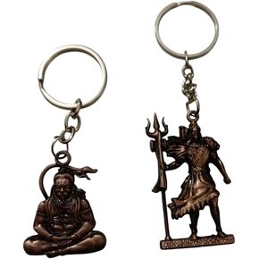 Divine-Interiors pack of 2 Lord Shiv double sided and Lord Hanuman Metal Keychains/Keyring For Men, Women, Car, Bikes & home (Copper) in Kuwait