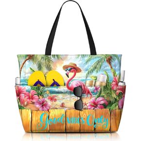 Beach Bag for Women, Large Waterproof Sandproof Tote with Zipper, Foldable Lightweight Swim Bag for Beach Pool Gym in Saudi Arabia