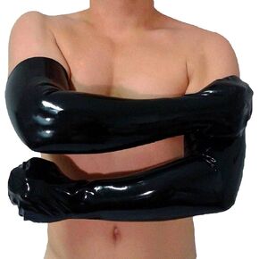 Black Latex Rubber Gummi Long Mittens HOT (one Size) in Saudi Arabia