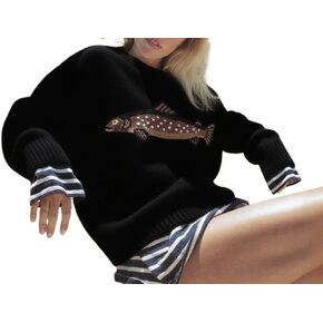 سترة Y2k Fish Graphic Crochet مكتنزة للسيدات عتيقة من Cottagecore ملابس شارع كبيرة الحجم in Kuwait