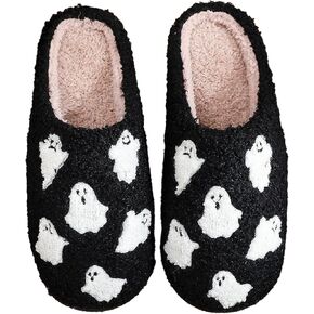 Halloween Slippers for Men Women Fluffy Plush Warm House Slippers with Ghost Pumpkin Bat Design Non-Slip Home Spooky Shoes in Kuwait