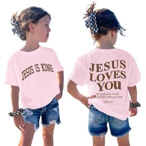 Girl's Jesus is King Christian Shirt for Kids Jesus Loves You Bible Verse T Shirts God Religious Faith Graphic Tees in Kuwait