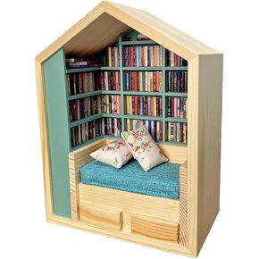 رف كتب خشبي مصغر، لعبة رف كتب لتخفيف التوتر، مكتبة كتب خشبية صغيرة مع 200 نموذج كتاب مصغر، مادة جمالية وعملية ومتينة، للمكتبات والهدايا وديكور المنزل in Kuwait