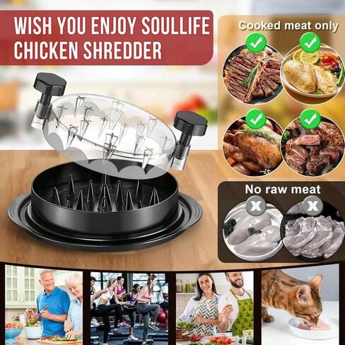Chicken Shredder Tool Twist with Clear Lid 8 Inch Large Meat Shredder Machine Anti Slip Handle BPA Free Dishwasher Safe Chicken Breast Grinder for Pulled Pork Beef BBQ Accessories Black (Black) in Saudi Arabia