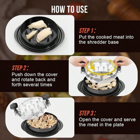 Chicken Shredder Tool Twist with Clear Lid 8 Inch Large Meat Shredder Machine Anti Slip Handle BPA Free Dishwasher Safe Chicken Breast Grinder for Pulled Pork Beef BBQ Accessories Black (Black) in Saudi Arabia