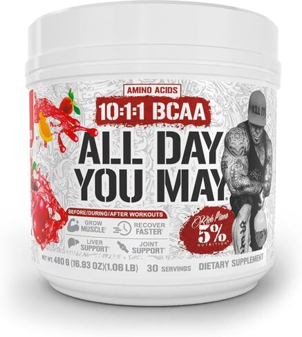 5% Nutrition Rich Piana AllDayYouMay BCAA Powder | Premium Intra & Post Workout Amino Acids, Hydration, Endurance, Muscle Recovery, Joint & Liver Support | 18.8 oz, 30 Servings (Italian Lemon Ice) in Saudi Arabia
