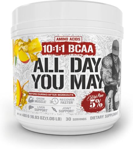 5% Nutrition Rich Piana AllDayYouMay BCAA Powder | Premium Intra & Post Workout Amino Acids, Hydration, Endurance, Muscle Recovery, Joint & Liver Support | 18.8 oz, 30 Servings (Italian Lemon Ice) in Saudi Arabia