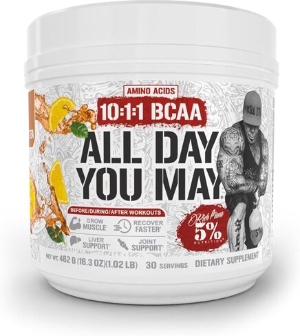 5% Nutrition Rich Piana AllDayYouMay BCAA Powder | Premium Intra & Post Workout Amino Acids, Hydration, Endurance, Muscle Recovery, Joint & Liver Support | 18.8 oz, 30 Servings (Italian Lemon Ice) in Saudi Arabia