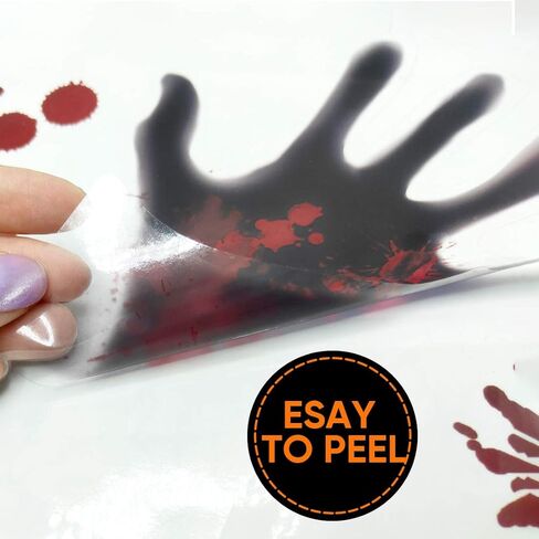 Tuzuaol 119 PCS Bloody Halloween Decorations Halloween Bloody Handprint Footprints Knife Stickers Window Wall Floor Clings Decals Horror Bathroom Zombie Party Decorations Supplies in Kuwait