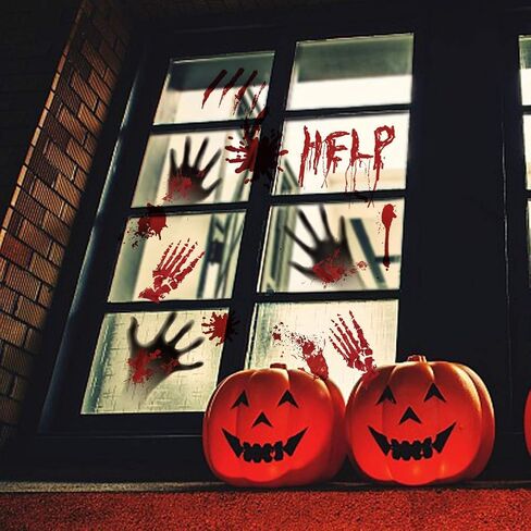 Tuzuaol 119 PCS Bloody Halloween Decorations Halloween Bloody Handprint Footprints Knife Stickers Window Wall Floor Clings Decals Horror Bathroom Zombie Party Decorations Supplies in Kuwait