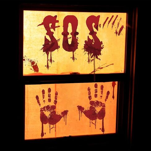 Tuzuaol 119 PCS Bloody Halloween Decorations Halloween Bloody Handprint Footprints Knife Stickers Window Wall Floor Clings Decals Horror Bathroom Zombie Party Decorations Supplies in Kuwait