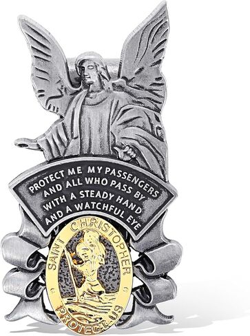 Guardian Angel Car Visor Clip, St Christopher Medal for Car Religious Sun Bless Driving Safety New Gift for Travel Protection Family, Friends, Colleague(2pcs, Silver) in Saudi Arabia