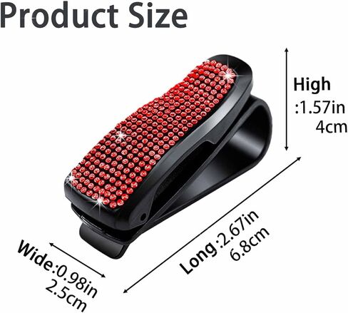 Shimmering Rhinestone Car Visor Clips (2-Pack) - One-Handed Glam Sunglass Holder, Secure Clip for Sun Visor (Red) in Saudi Arabia