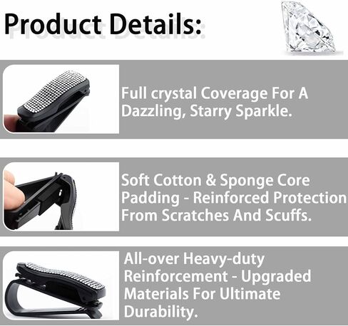 Shimmering Rhinestone Car Visor Clips (2-Pack) - One-Handed Glam Sunglass Holder, Secure Clip for Sun Visor (Red) in Saudi Arabia