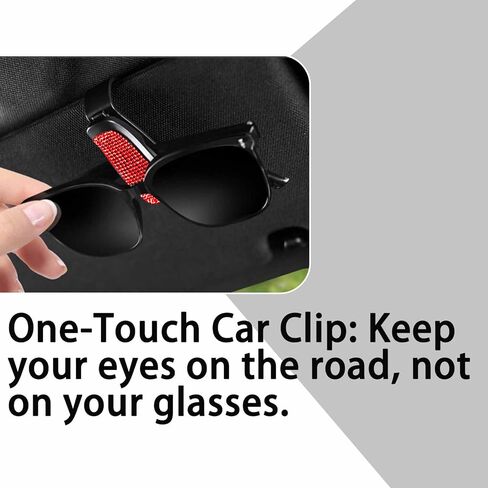 Shimmering Rhinestone Car Visor Clips (2-Pack) - One-Handed Glam Sunglass Holder, Secure Clip for Sun Visor (Red) in Saudi Arabia