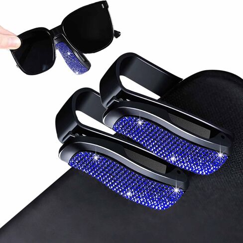 Shimmering Rhinestone Car Visor Clips (2-Pack) - One-Handed Glam Sunglass Holder, Secure Clip for Sun Visor (Red) in Saudi Arabia