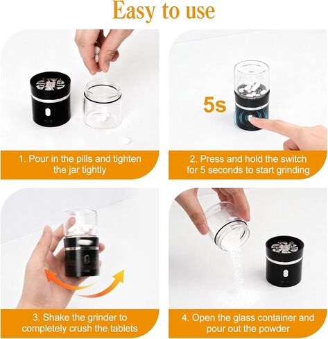 Portable Small Electric Pill Crusher, Grind Pills to Fine Powder for Elderly, Rechargeable & Washable, with Safety Lock, Perfect for Pets Nursing Home, with Pill Organizer Travel Essential in Saudi Arabia